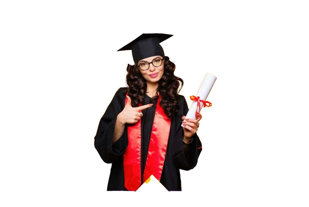 Women holding her diploma in her graduation gown